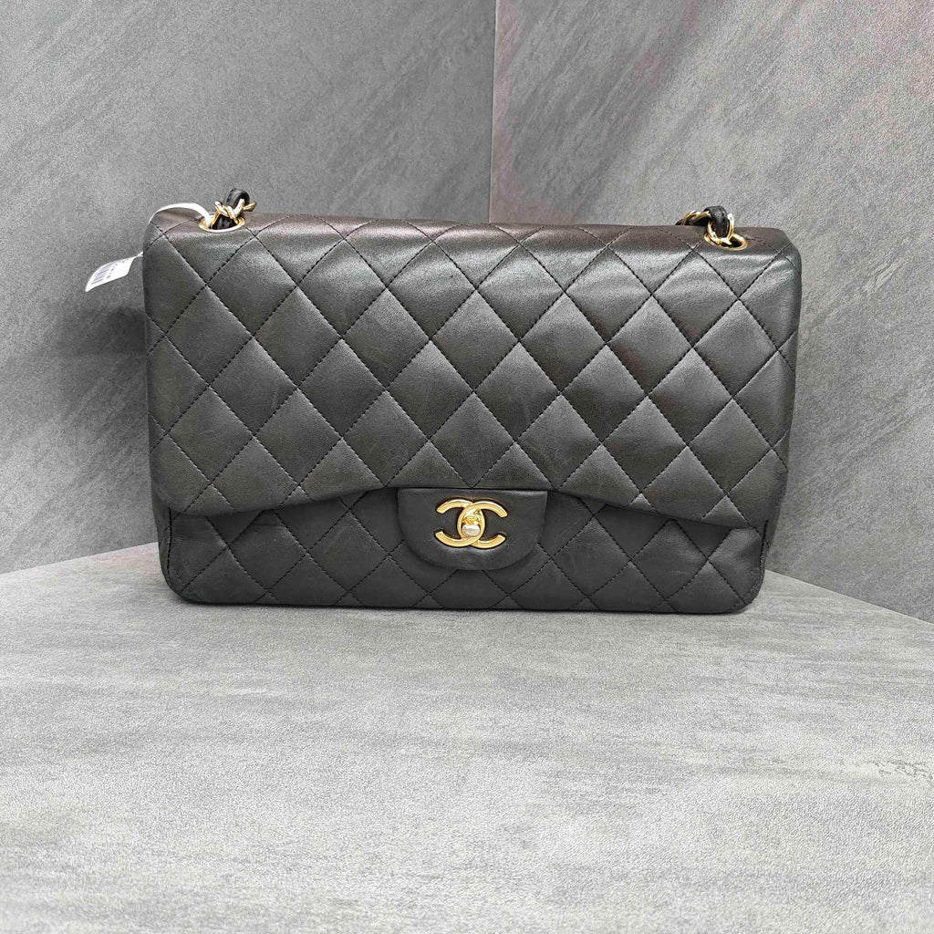 Chanel CF Jumbo Black Gold Lambskin Chain Bag 15 Opening