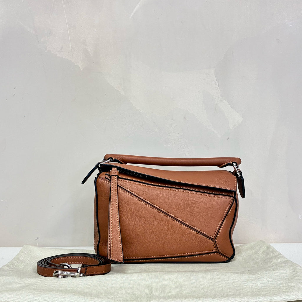 LOEWE 99% New Puzzle Mini Women's Bag Brown Leather with Removable and Adjustable Shoulder Strap