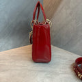 Dior four-check red gold patent leather chain bag with 22-year-old coded letter shoulder strap and suede lining