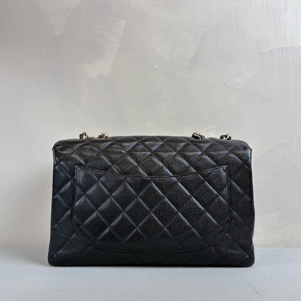 Chanel 99 New 13-inch Jumbo CF Black Gold Pebbled Leather Single Flap Size 30*18