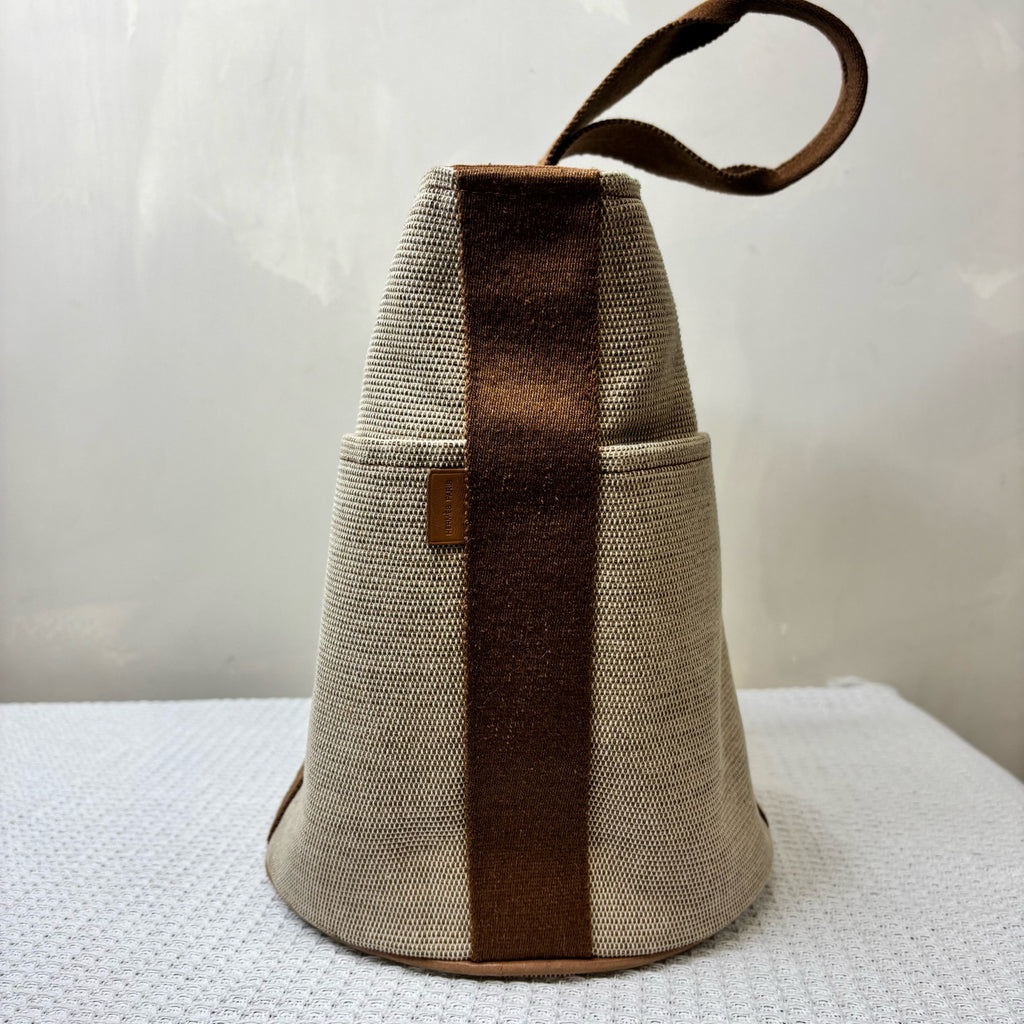 Hermes Canvas Vegetable Basket Water Bucket Bag in Rice Zong Color, 99% New, Size 22.5*27.