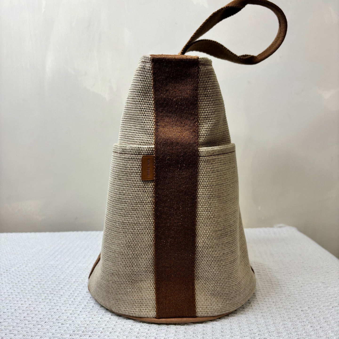 Hermes Canvas Vegetable Basket Water Bucket Bag in Rice Zong Color, 99% New, Size 22.5*27.