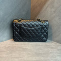 Chanel cf medium size black gold lychee cowhide chain bag, 26 opening with strap card