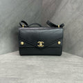 Chanel Black Gold V-Pattern Cattlehide Messenger Bag Envelope Bag 27 Opening