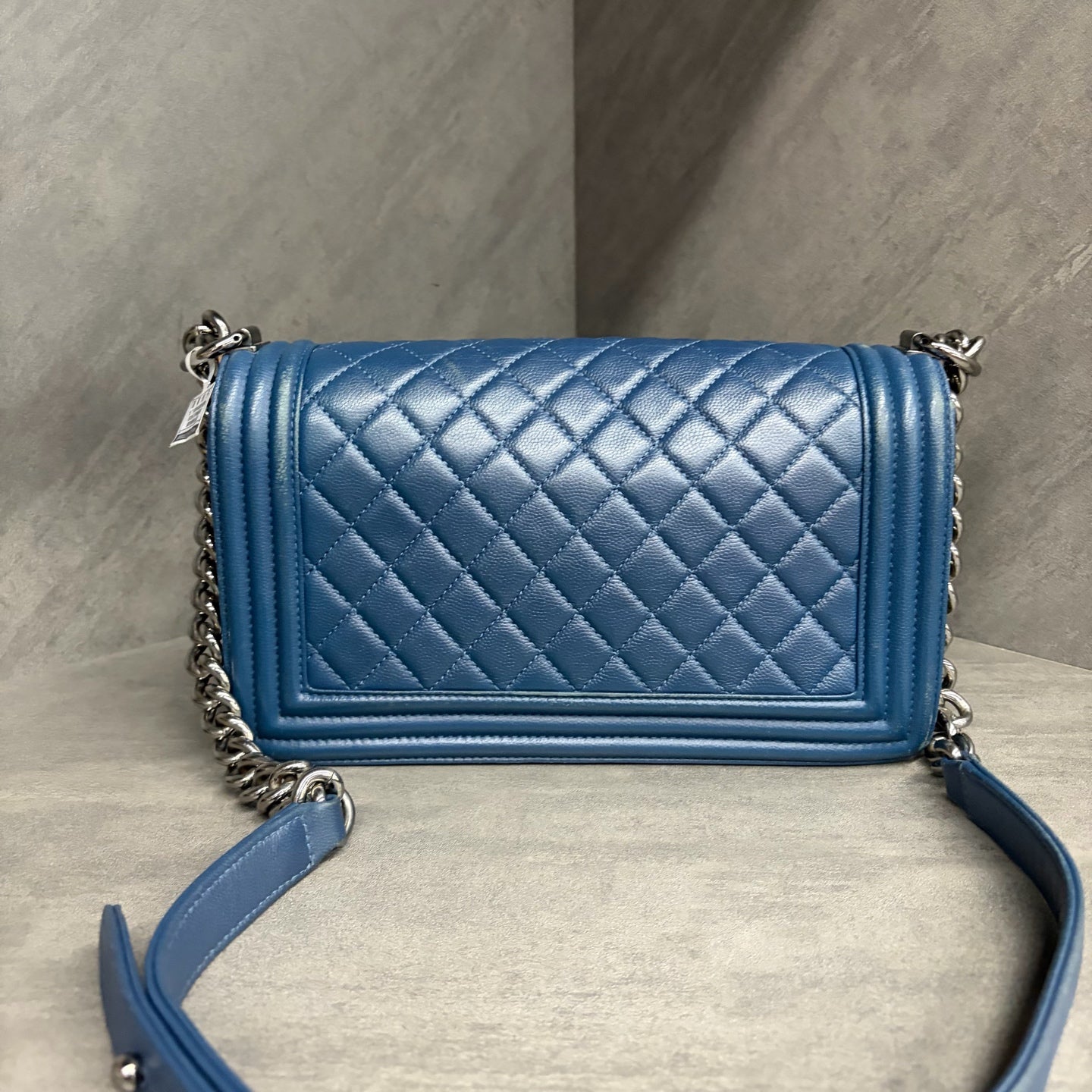 Chanel Leboy Medium Blue Lizard Embossed Calfskin, 2024 production code, no authenticity card, clean interior, structured shape