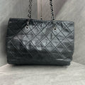 Chanel Quilted Tote Bag, Laser Marked 14th Batch, Black Cowhide Silver Shoulder Bag
