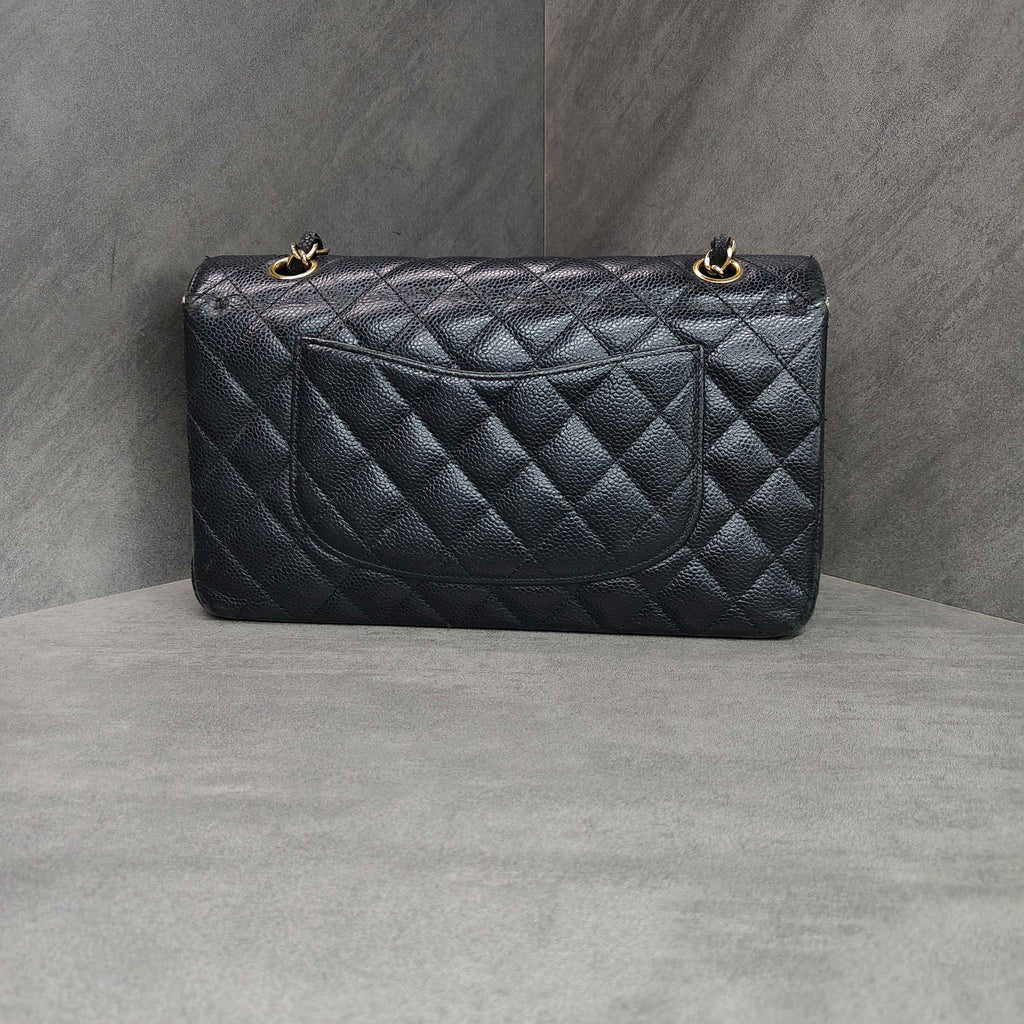 Chanel/Chanel Medium Black Gold Framboise Pebbled Leather 18K No Card Included