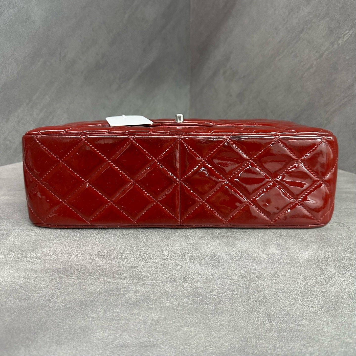 Chanel CF Jumbo Wine Red Silver Hardware Patent Leather Chain Bag 15cm, Structured Shape, Clean Interior