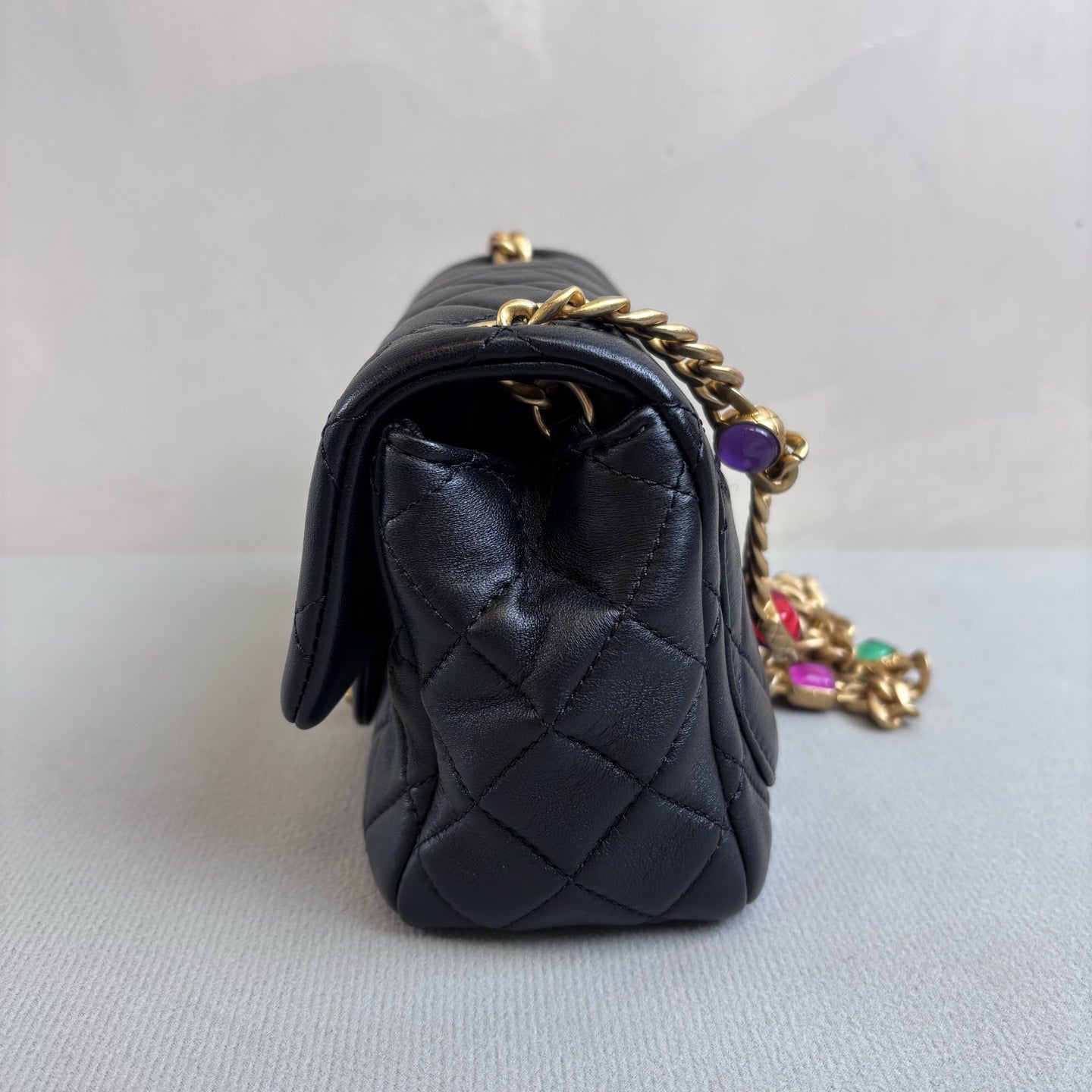 Chanel Black Gold Sheepskin Square “Fat Boy” Chain Bag 31 Size 17*12