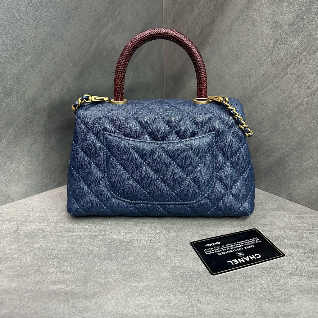 Chanel Cocohandle Blue Gold Small Red Handle 27-Open with Card