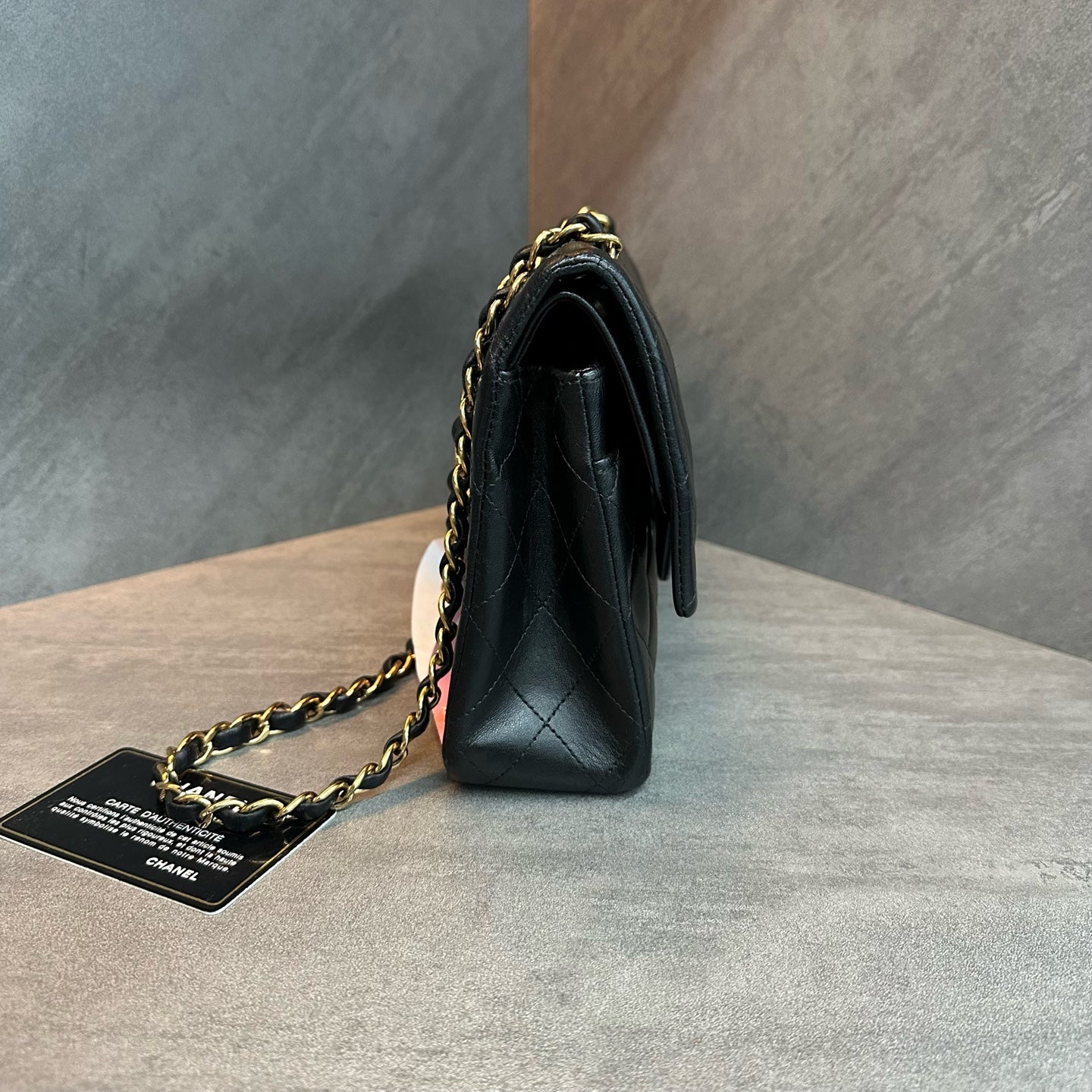 Chanel Classic Flap Medium, Black Lambskin with Gold Hardware, Structured Shape, Clean Interior, 15 Series with Authenticity Card