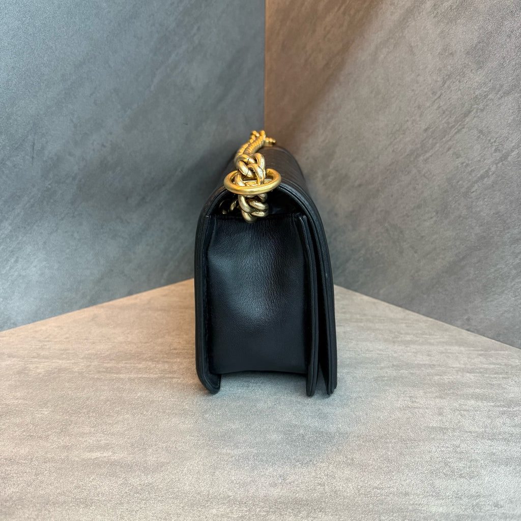 Chanel Black Gold Leboy Medium Lambskin, Date Code 21, Structured Shape, Clean Interior, In Stock at Great Price