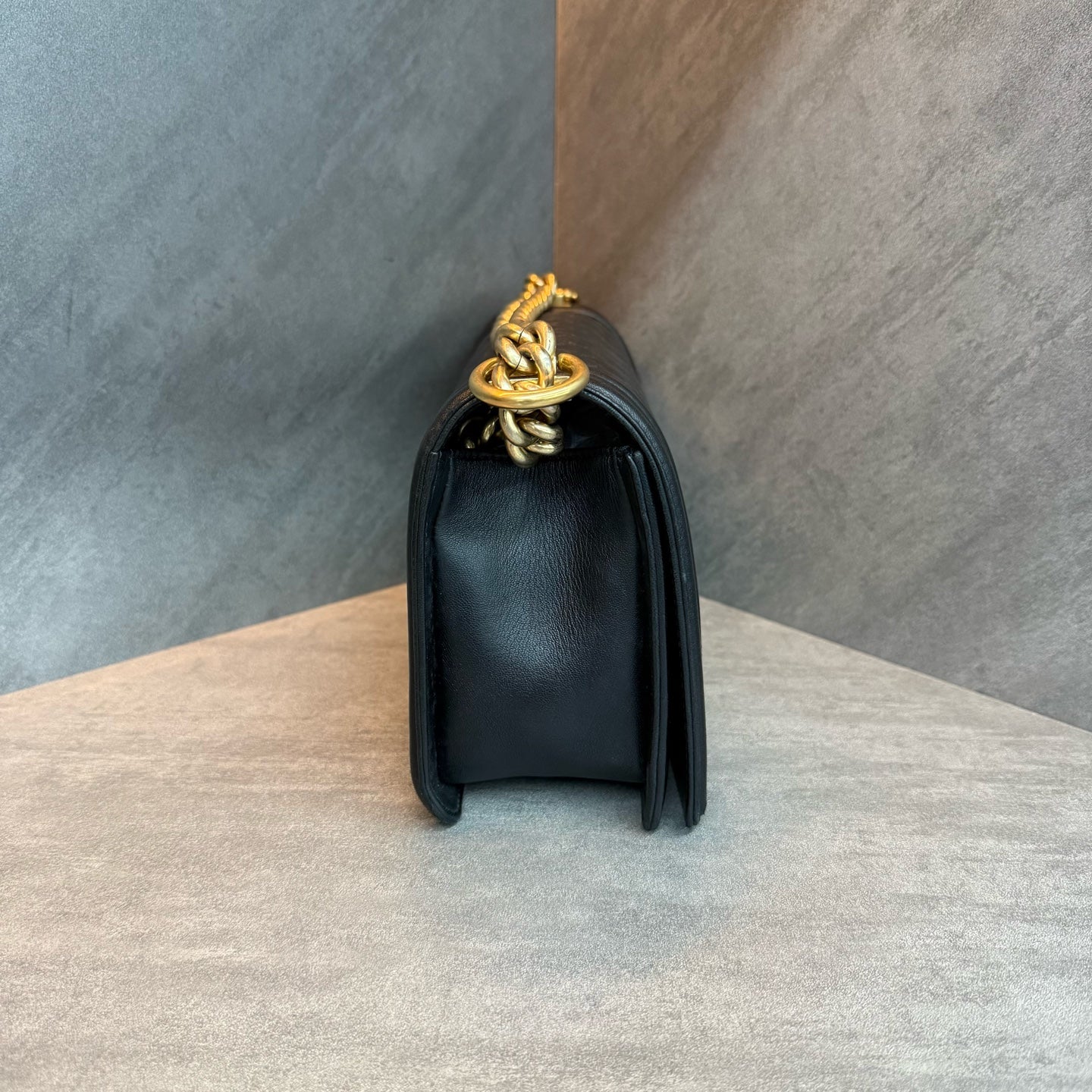 Chanel Black Gold Leboy Medium Lambskin, Date Code 21, Structured Shape, Clean Interior, In Stock at Great Price