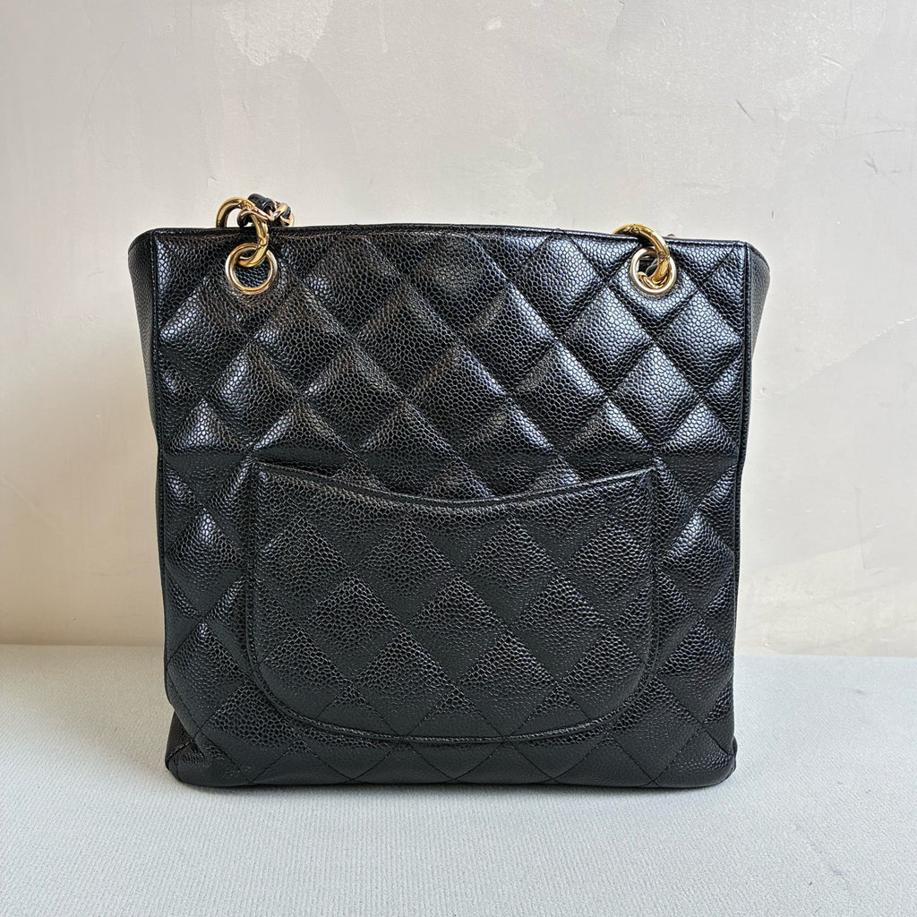 Chanel 9-inch Small Black and Gold PST Litchi Grain Cowhide Shoulder Bag Size 26*21 Condition 99% New