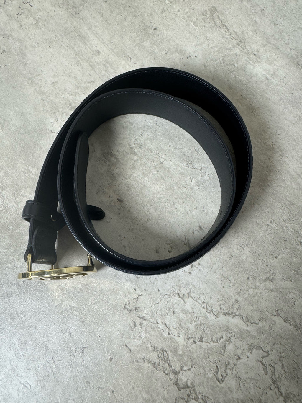 GUCCI belt, unisex, black monogram embossed, no extra holes, size 85, 34mm width, in stock at a favorable price