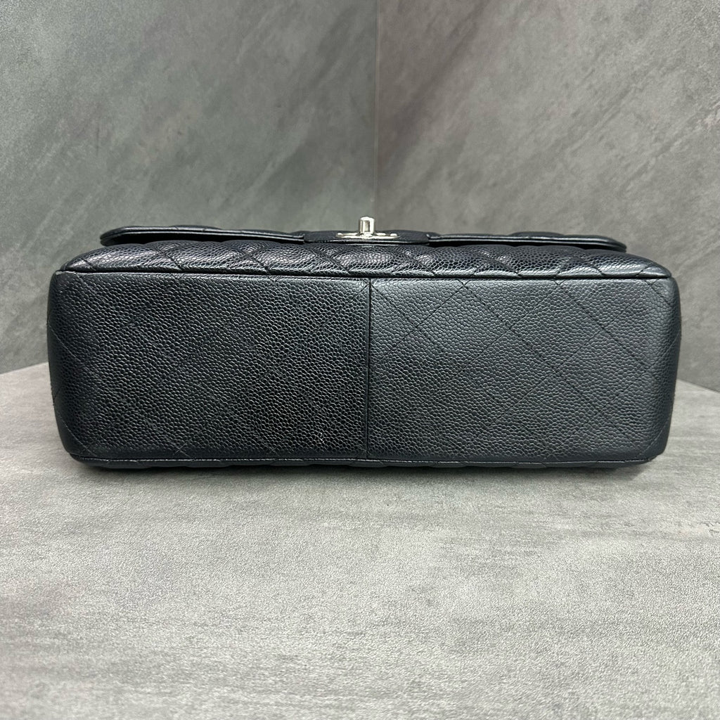 Chanel CF Jumbo Large Black and Silver Litchi Cowhide 14 Series Original Condition