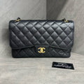 Chanel cf jumbo Black Gold lychee cowhide chain bag 14 opening with strap card