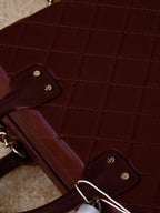 Calfskin Quilted Studded Square Vanity Case Burgundy