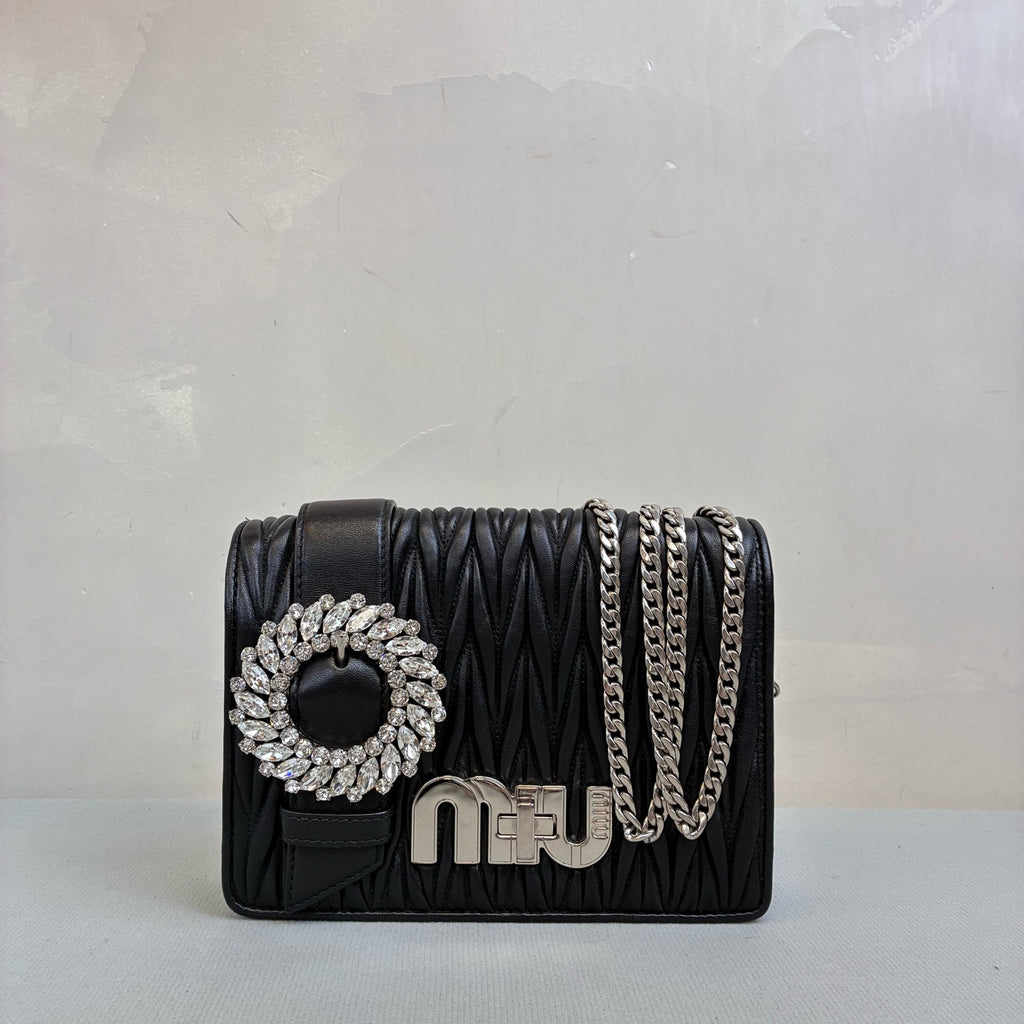 MiuMiu Black Evening Gemstone Diamond Buckle Limited Collection 99% New Size 20*12
