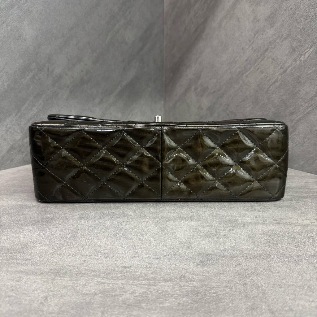 Chanel CF Patent Leather Double Flap Dark Green Jumbo 16 Series, In Stock at Great Price