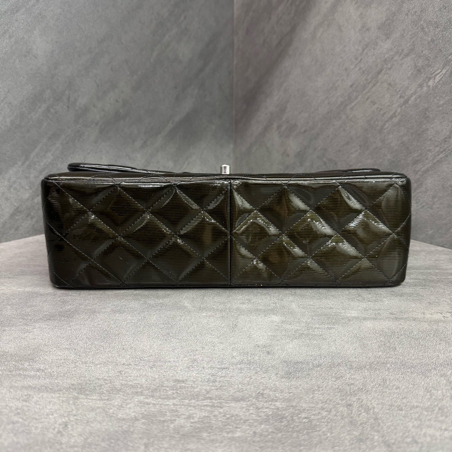 Chanel CF Patent Leather Double Flap Dark Green Jumbo 16 Series, In Stock at Great Price