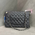 Chanel CF Medium Black and Silver Litchi Leather 18K
