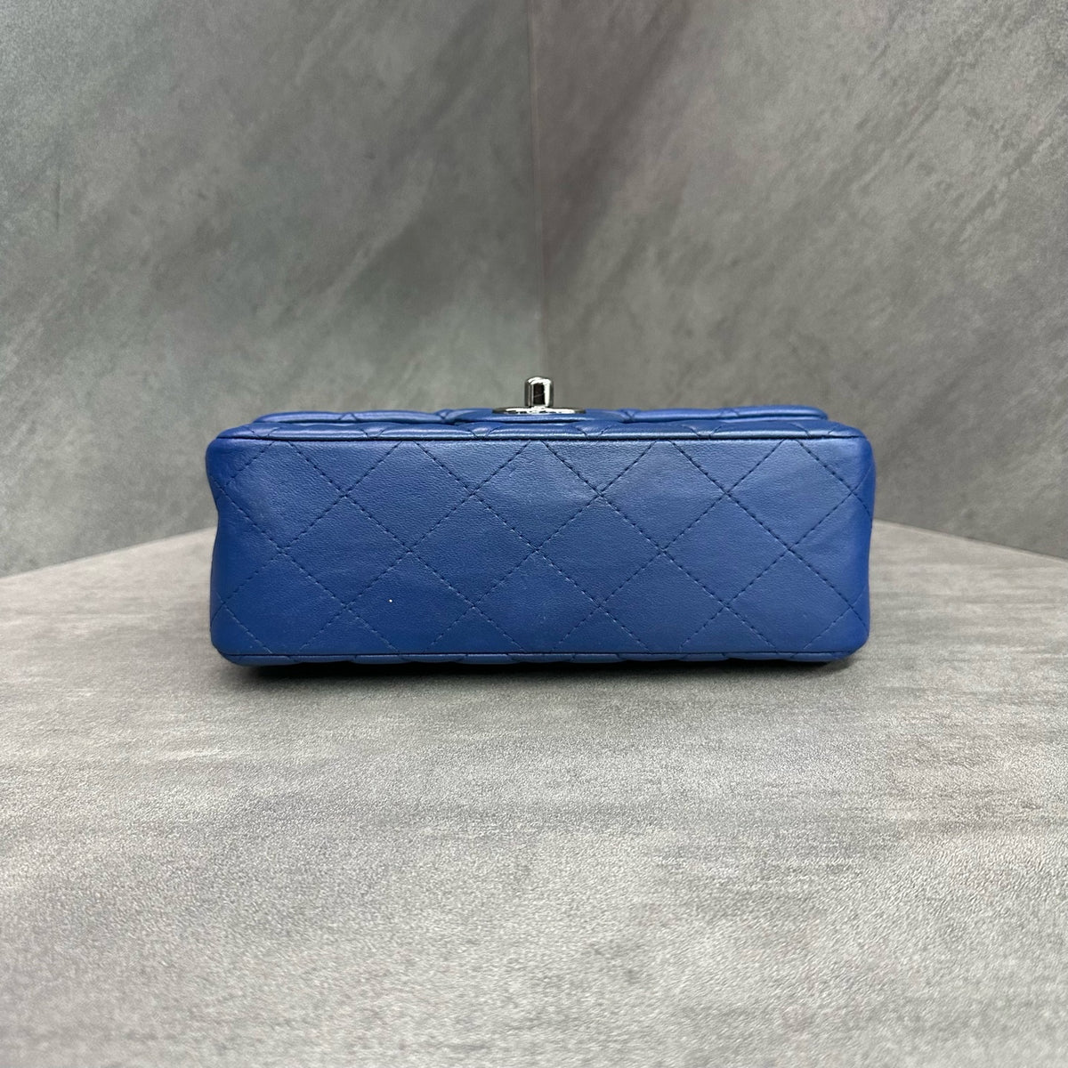 Chanel CF Mini Blue and Silver Lambskin Chain Bag 23 Opening, Structured Shape, Clean Interior.
