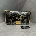 Chanel Leboy Medium, Limited Edition Egypt Collection, Black Gold Crocodile-Embossed Graffiti, 28 Series with Authenticity Card