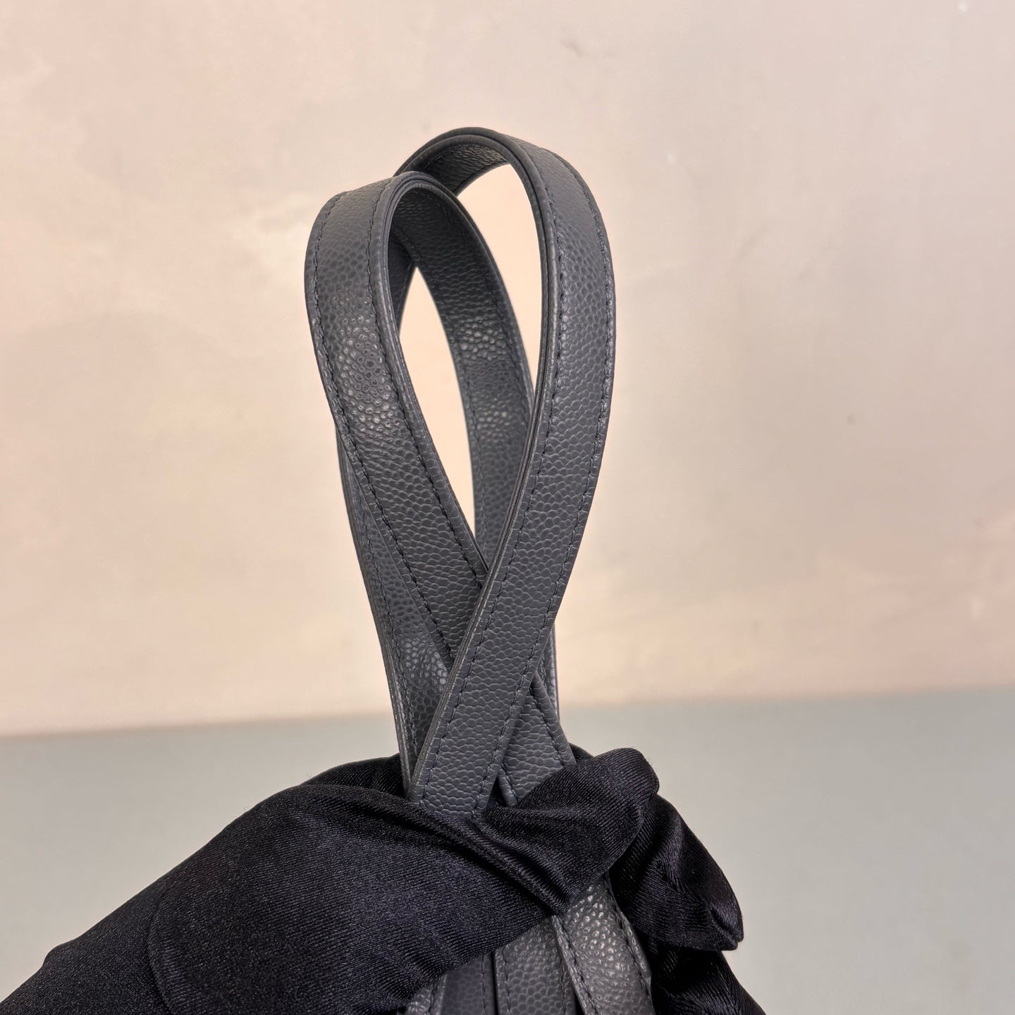 Chanel Duma Frog Bag Small Backpack in Grey and Gold Litchi Leather, 99% New, Size 18*17.