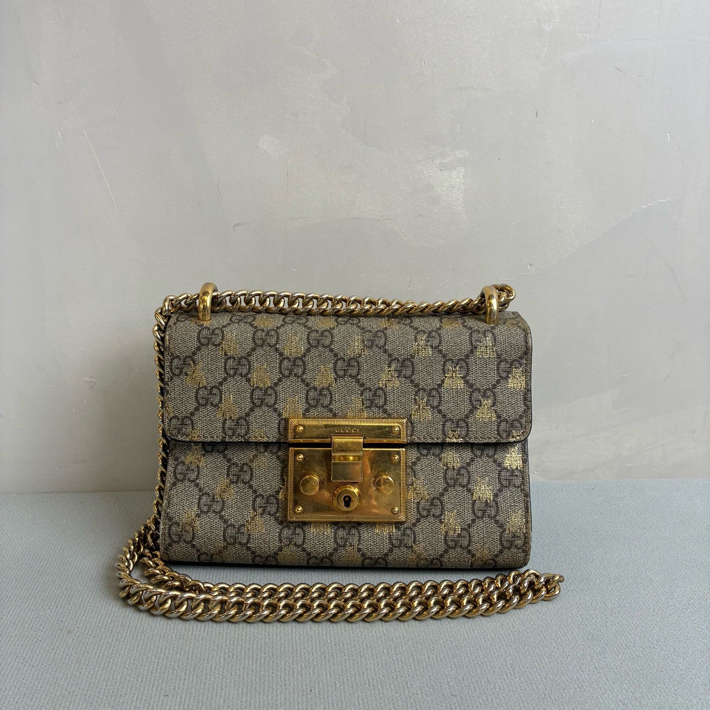 Gucci Limited Edition Bee Gold Foil Padlock Small Sun Moon Box Shoulder Crossbody Bag Size 20*12*8