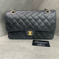Chanel CF Medium Black Gold Litchi Leather Chain Bag 17th Edition with Card Original Condition
