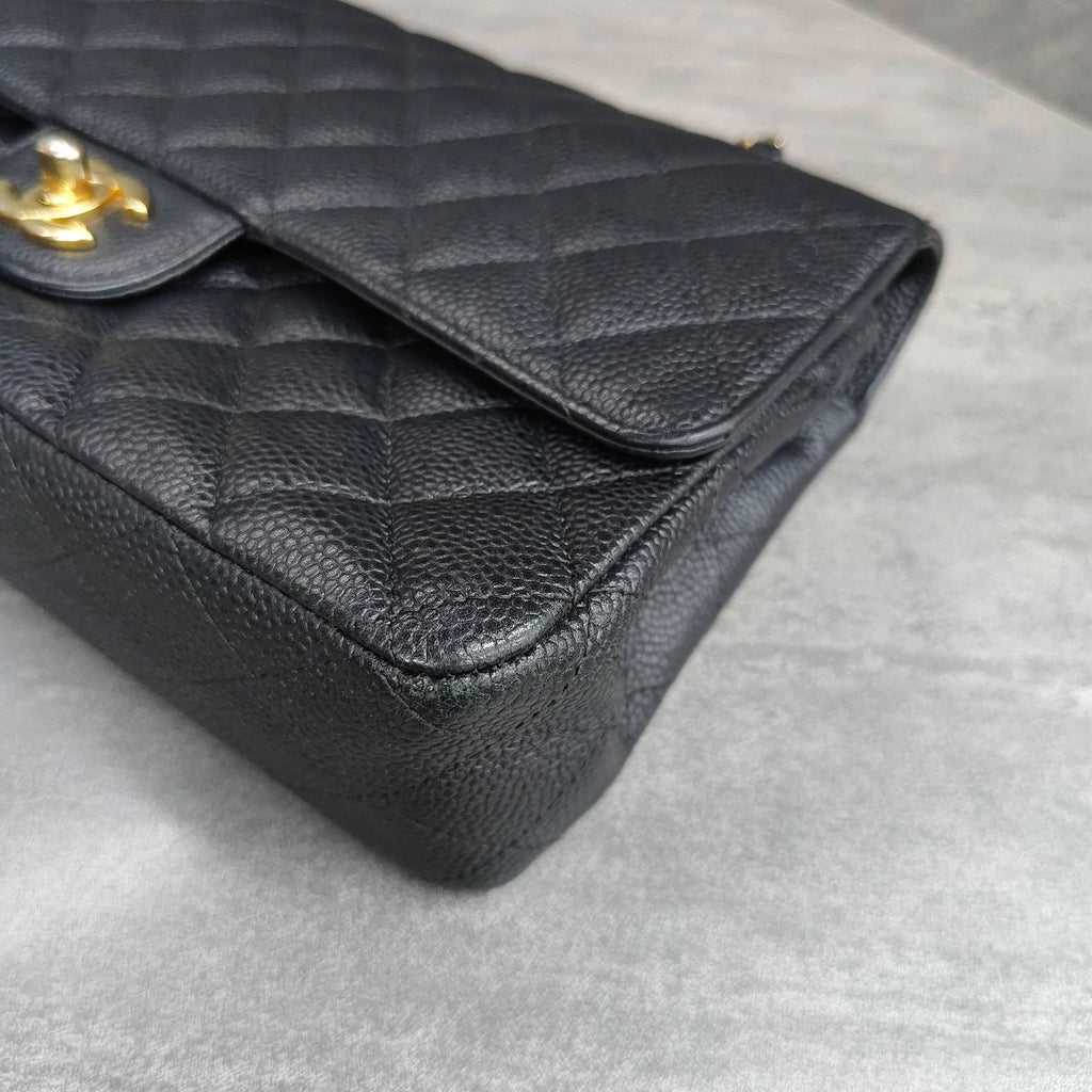 Chanel Medium Black and Gold Litchi Leather Chain Bag CF 17 Series with Card Original Condition