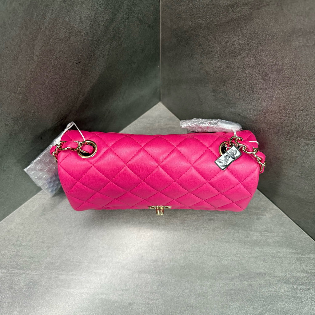 Chanel pink gold buckle CF large mini 21 with card