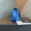 Chanel cf Square Fat Man blue and gold V-patterned sheepskin 27 open strap cassette ticket bag type three-dimensional inside clean