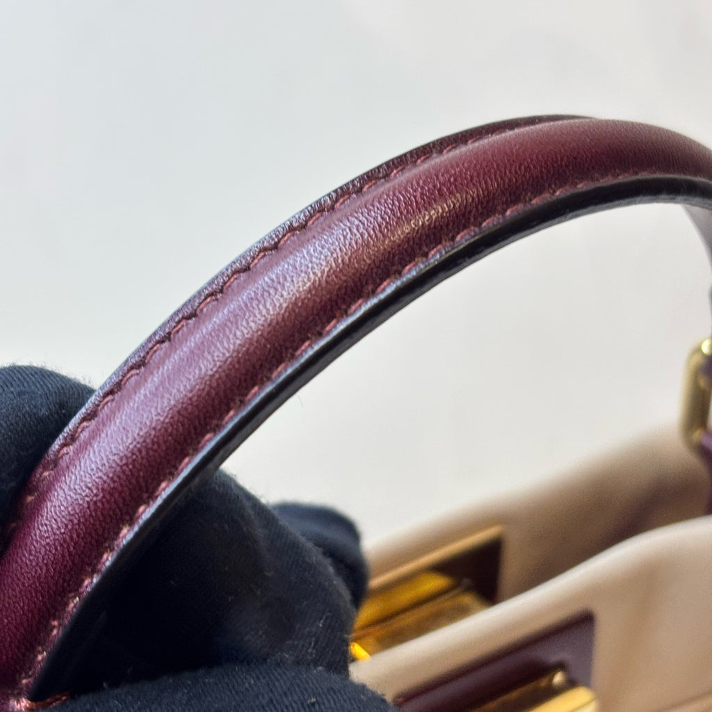 Fendi Peekabo Leather Bag, Light Grey with Dark Red, 98% New, Size 24*19, Shoulder Bag