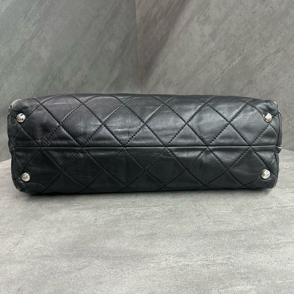 Chanel Quilted Tote Bag, Laser Marked 14th Batch, Black Cowhide Silver Shoulder Bag