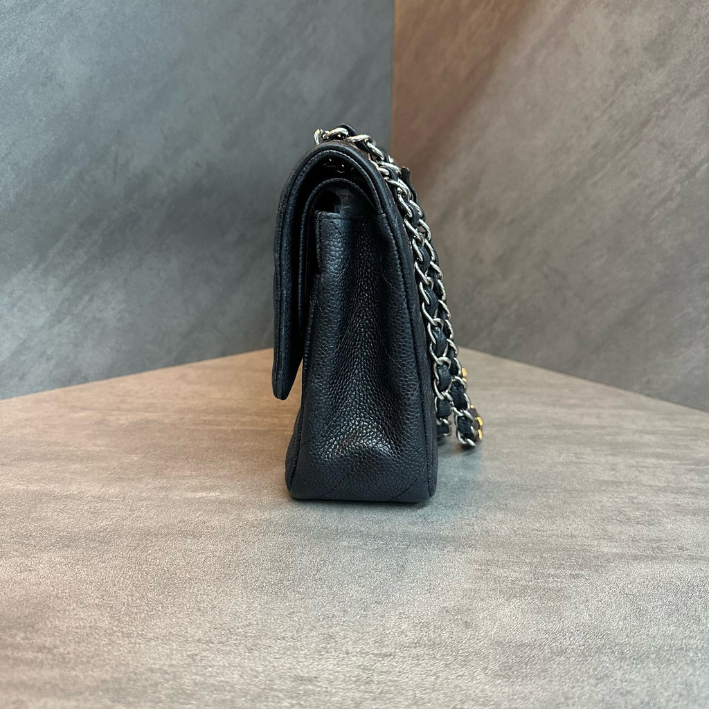 Chanel cf Medium size black silver lychee cowhide chain bag 15, open bag type, three-dimensional inside clean