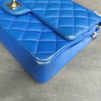 Chanel Medium Blue Gold Lambskin Chain Bag 21 Opening with Card