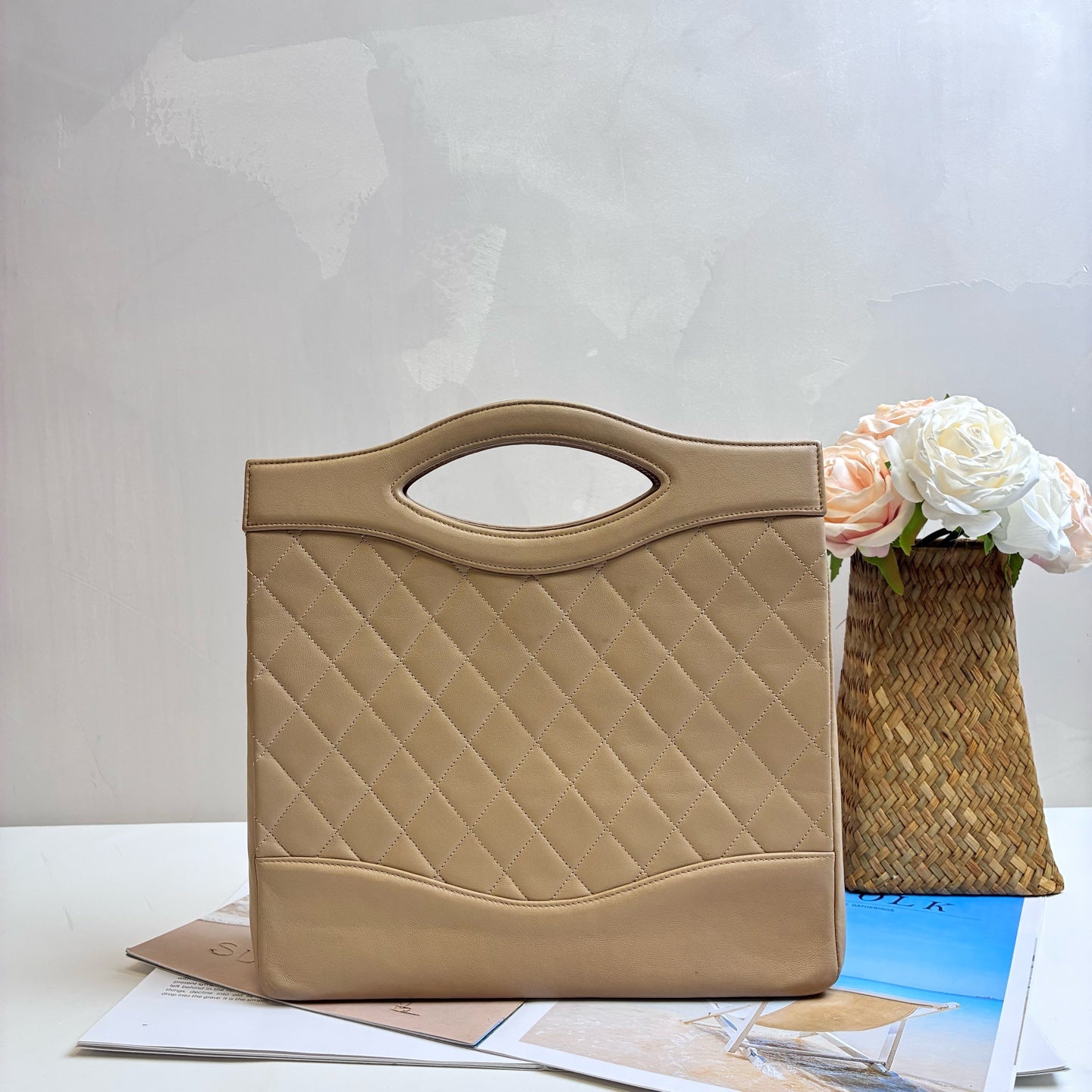 Chanel Vintage Lambskin 31 Bag Handbag Shoulder Bag 1-Pocket 99% New Size: 27*8*22 Milk Tea Color