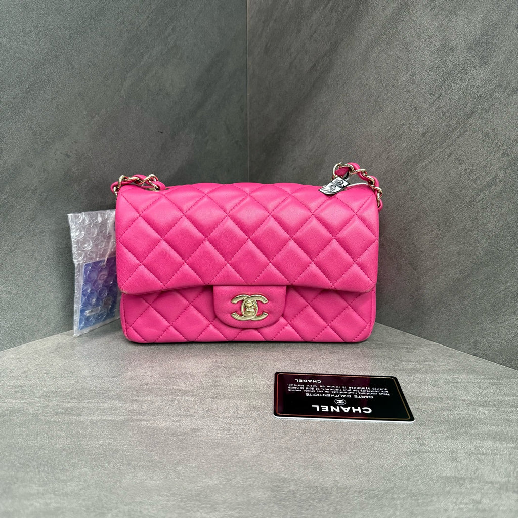 Chanel pink gold buckle CF large mini 21 with card