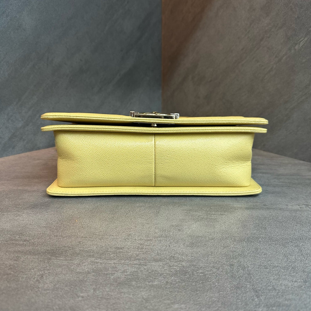 Chanel Leboy Medium Size Yellow Gold-Tone Hardware Lizard Embossed Calfskin Chain Bag with Microchip