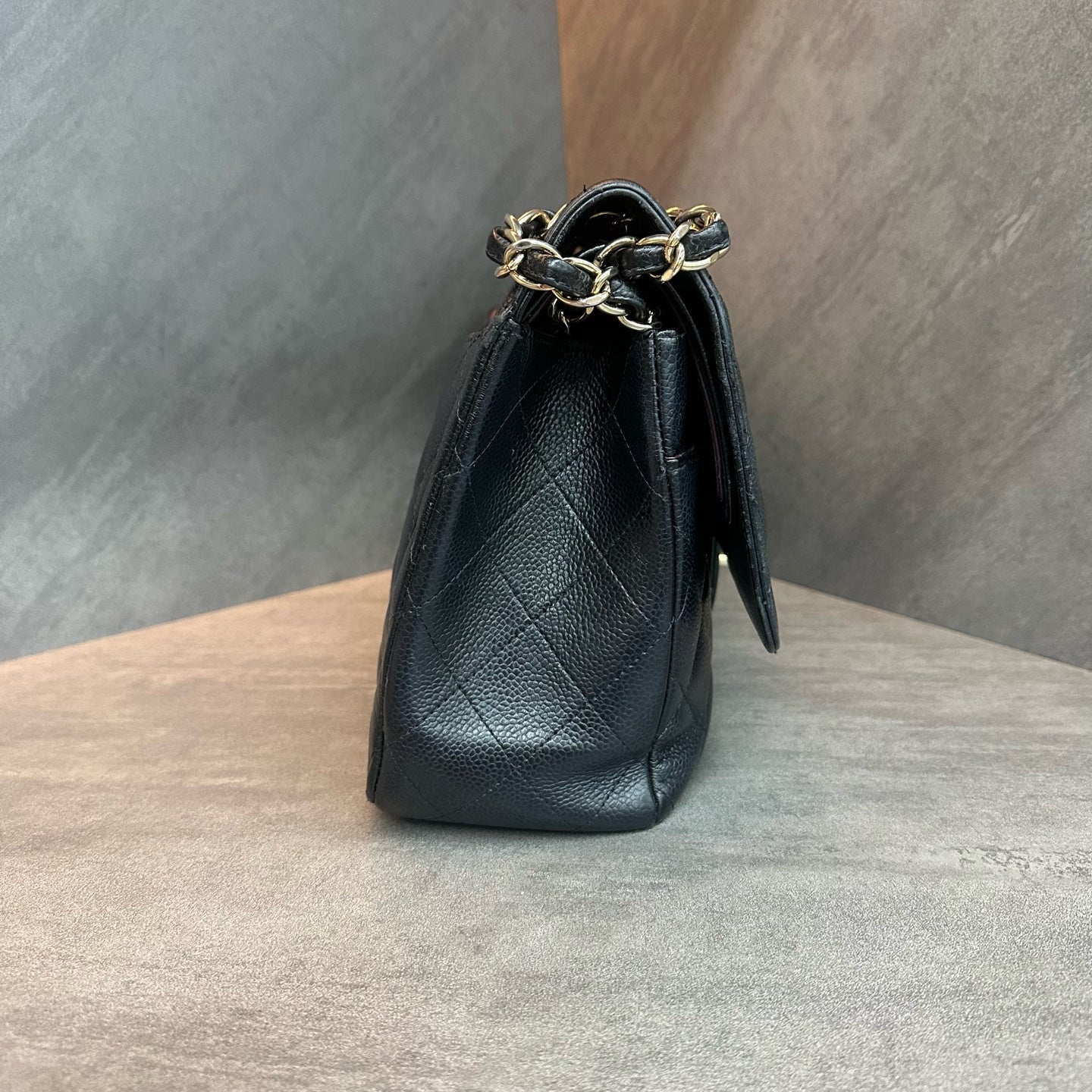 Chanel cf jumbo Black Gold Lychee cowhide chain Bag 18 kai