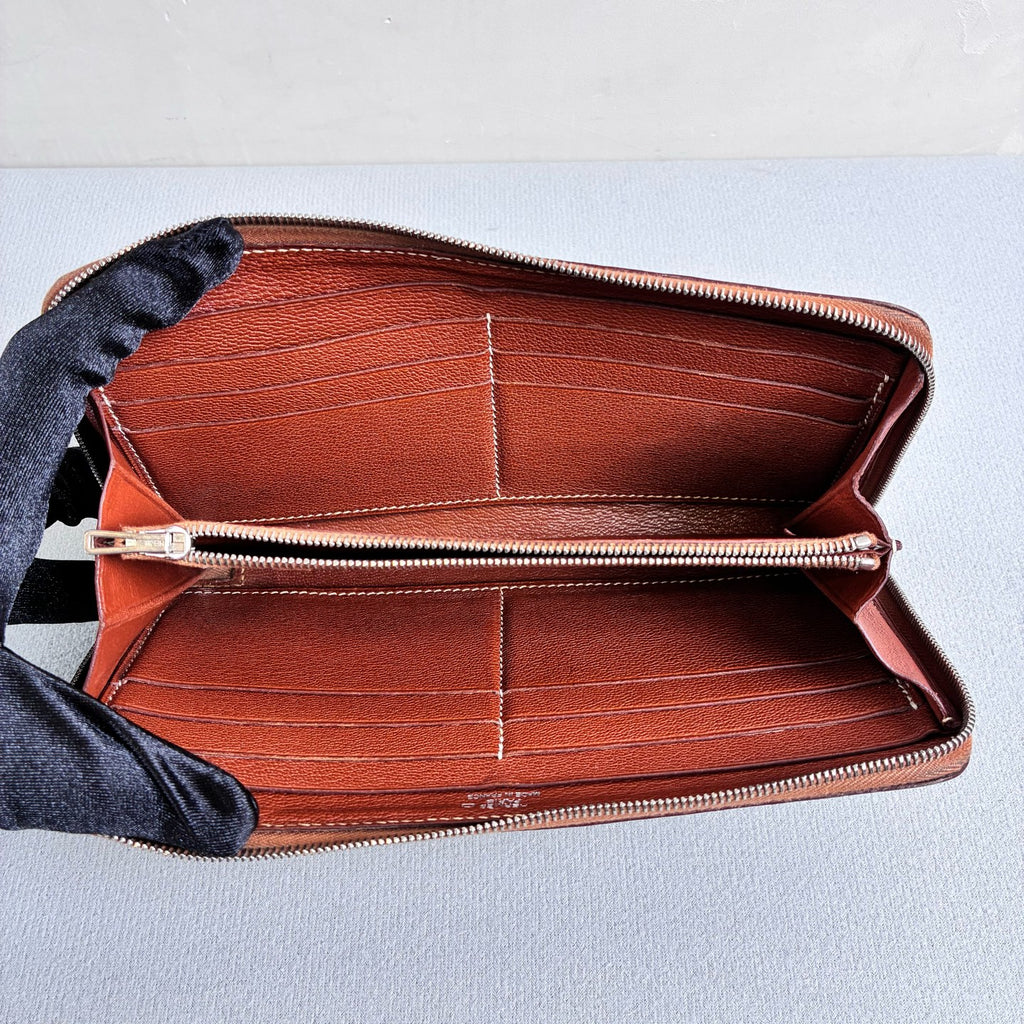 Hermès 99% new K stamp crocodile leather long wallet, red-brown color, size 20*11.