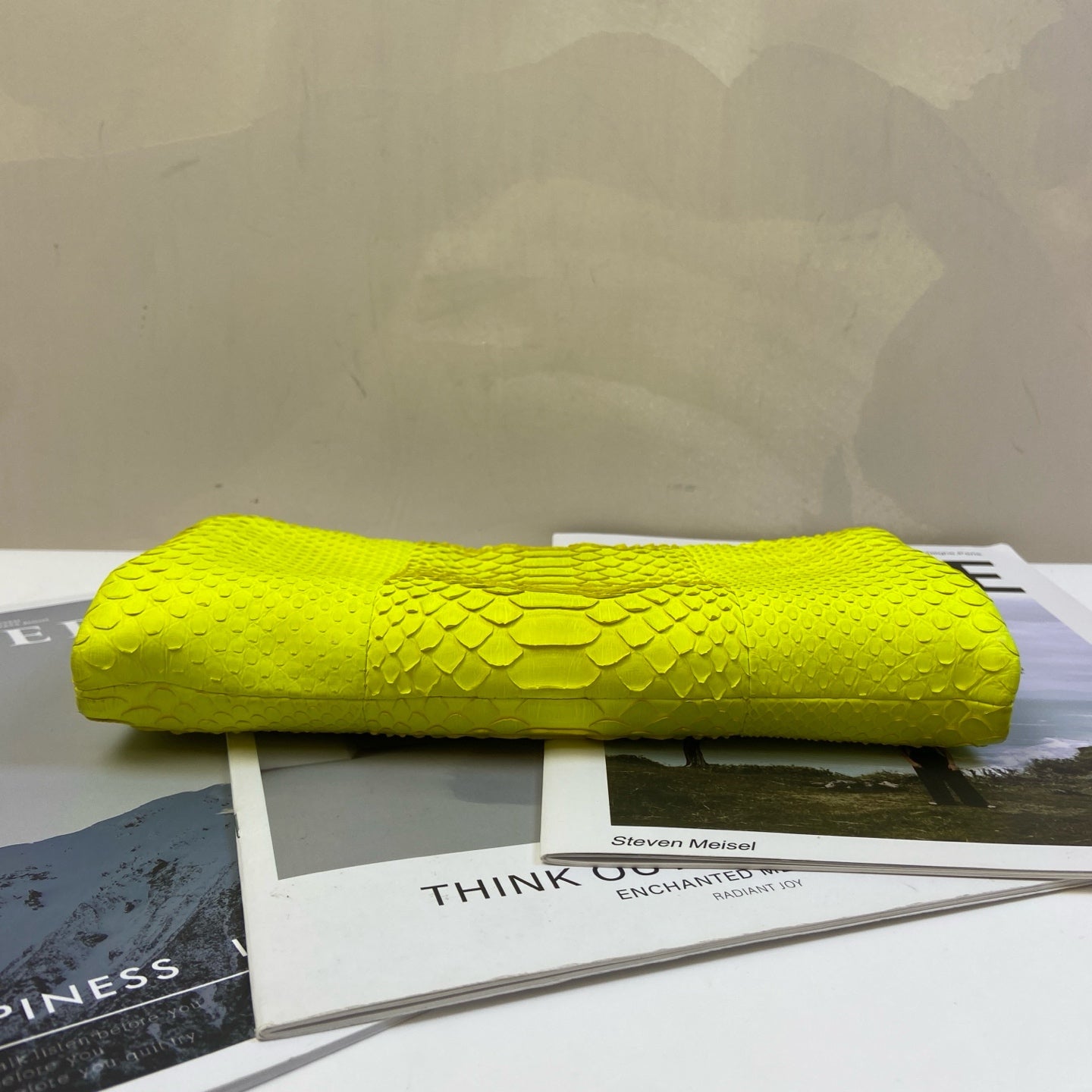 Celine Snake Skin Yellow Clutch Wallet, 99% New, Size: 24×12, Fluorescent Yellow, Snake Skin