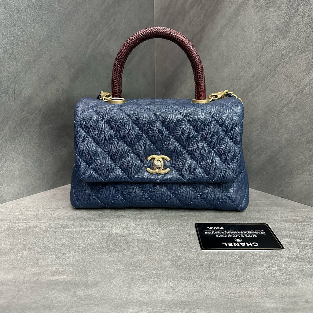 Chanel Cocohandle Blue Gold Small Red Handle 27-Open with Card