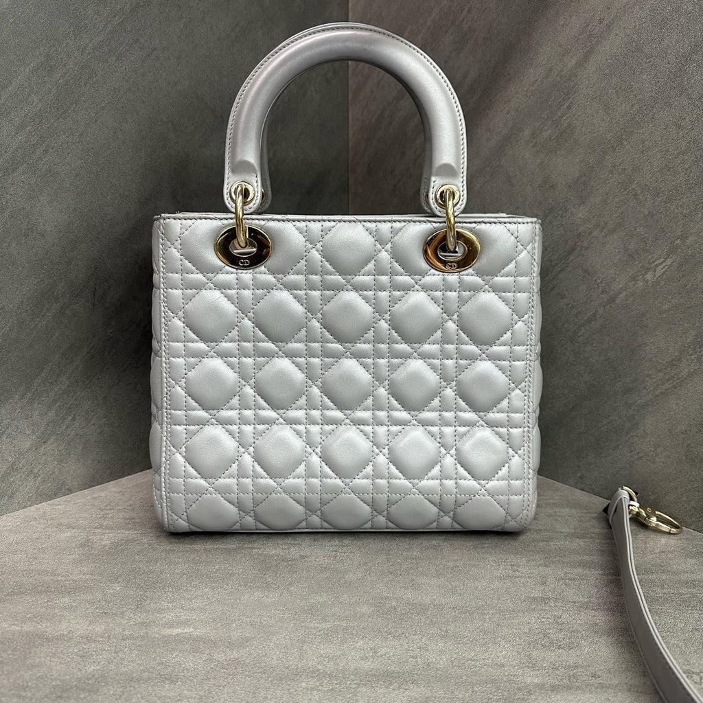 Dior Lady Dior Five-grid Lambskin Pearlescent Gray Gold Clasp 2018 Serial Code