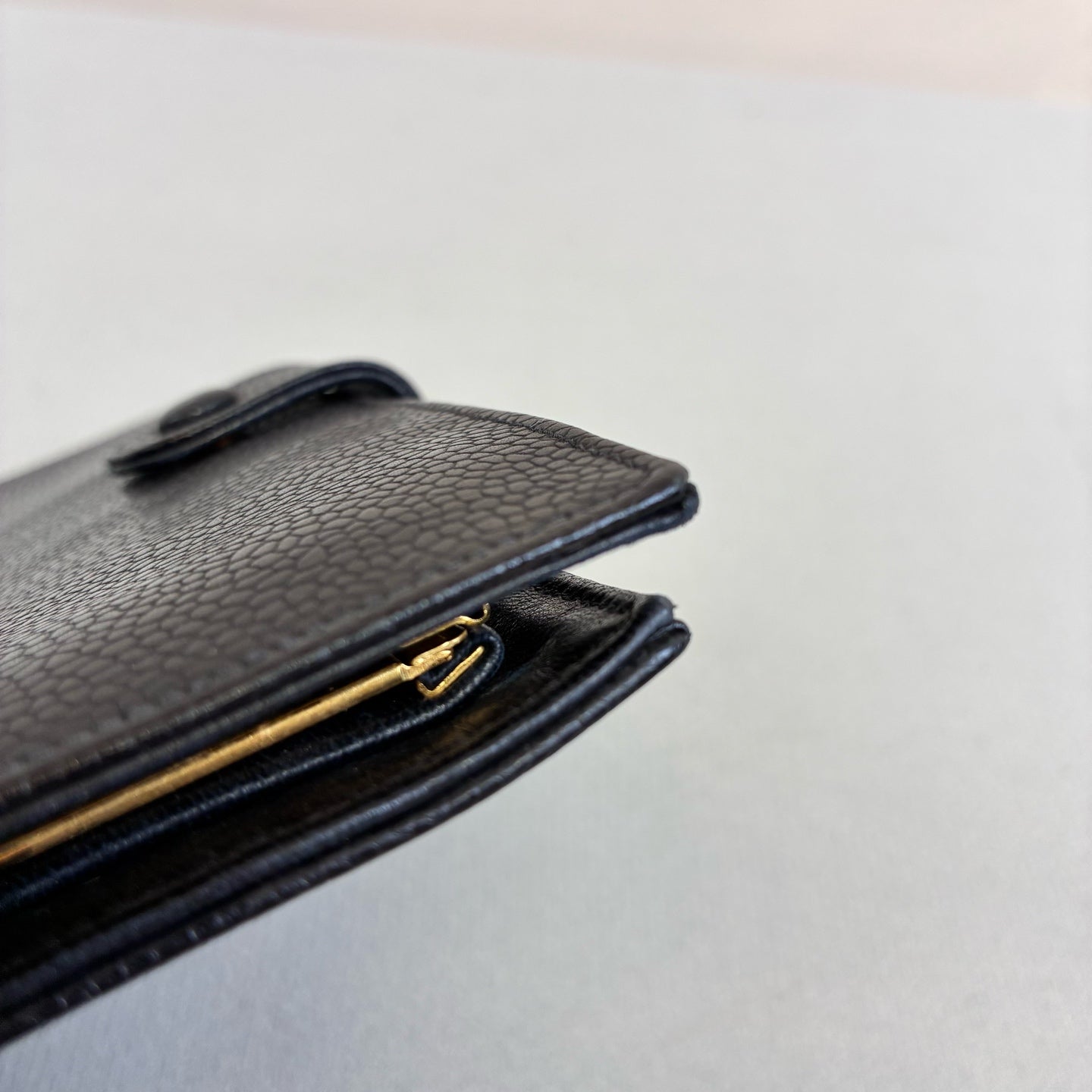 Chanel 4-Fold Vintage Wallet Litchi Grain Leather Black Size 18*10