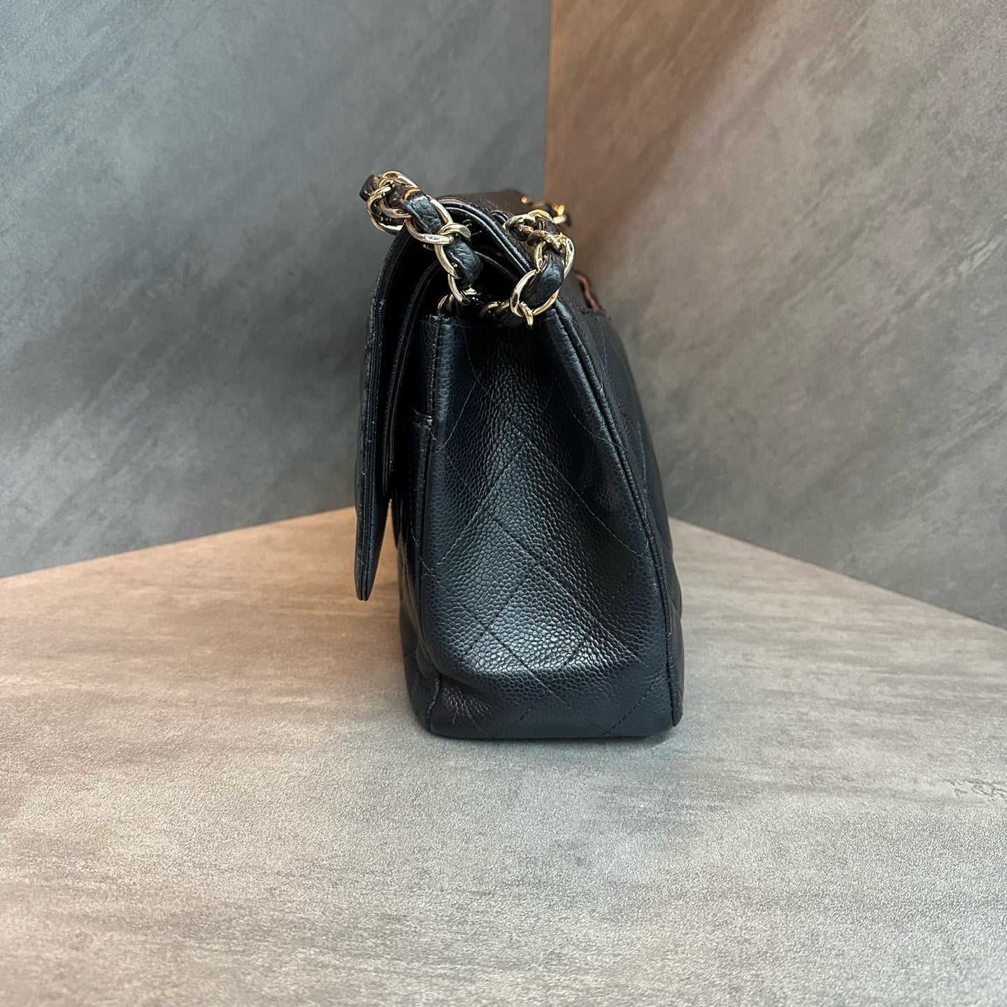 Chanel cf jumbo Black Gold Lychee cowhide chain Bag 18 kai