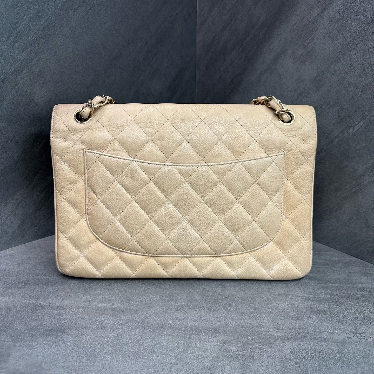 Chanel cf jumbo Large beige gold lychee cowhide 14 open bag type three-dimensional inside clean