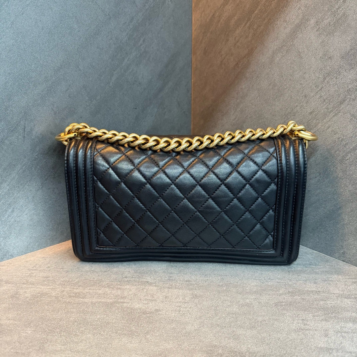 Chanel Black Gold Leboy Medium Lambskin, Date Code 21, Structured Shape, Clean Interior, In Stock at Great Price
